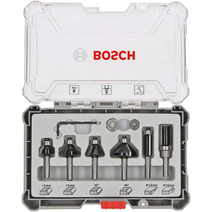 Bosch Professional 6tlg. Rand- und Kantenfräser Set (für Holz, für Oberfräsen mit 6 mm Schaft)