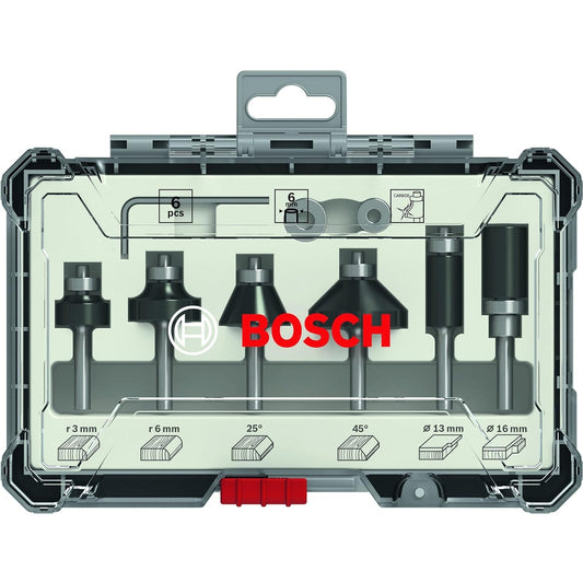 Bosch Professional 6tlg. Rand- und Kantenfräser Set (für Holz, für Oberfräsen mit 6 mm Schaft)