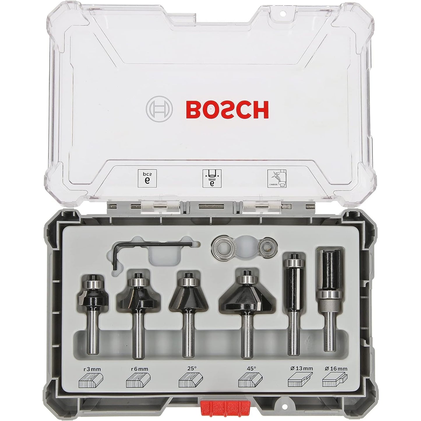 Bosch Professional 6tlg. Rand- und Kantenfräser Set (für Holz, für Oberfräsen mit 6 mm Schaft)