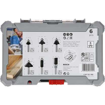 Bosch Professional 6tlg. Rand- und Kantenfräser Set (für Holz, für Oberfräsen mit 6 mm Schaft)