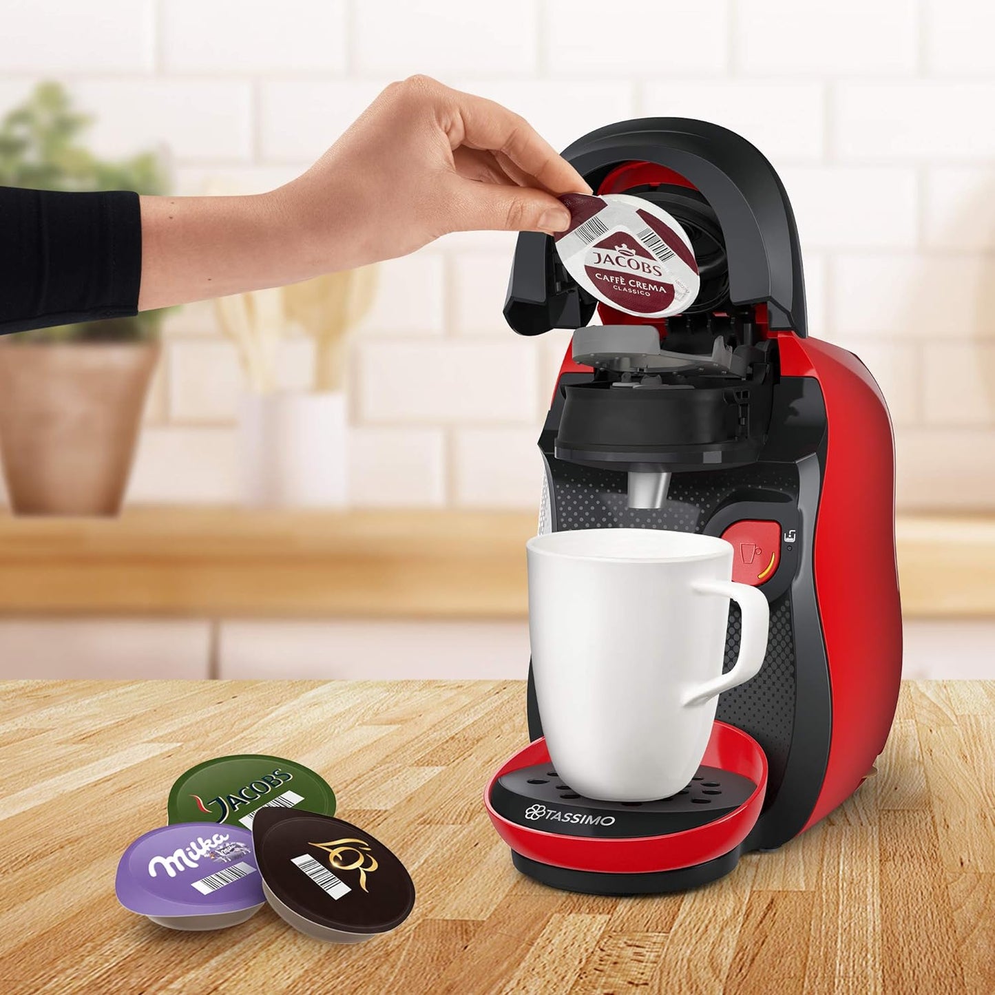 Bosch Tassimo Happy Kapselmaschine TAS1003 Kaffeemaschine vollautomatisch für alle Tassen 1400 W, rot