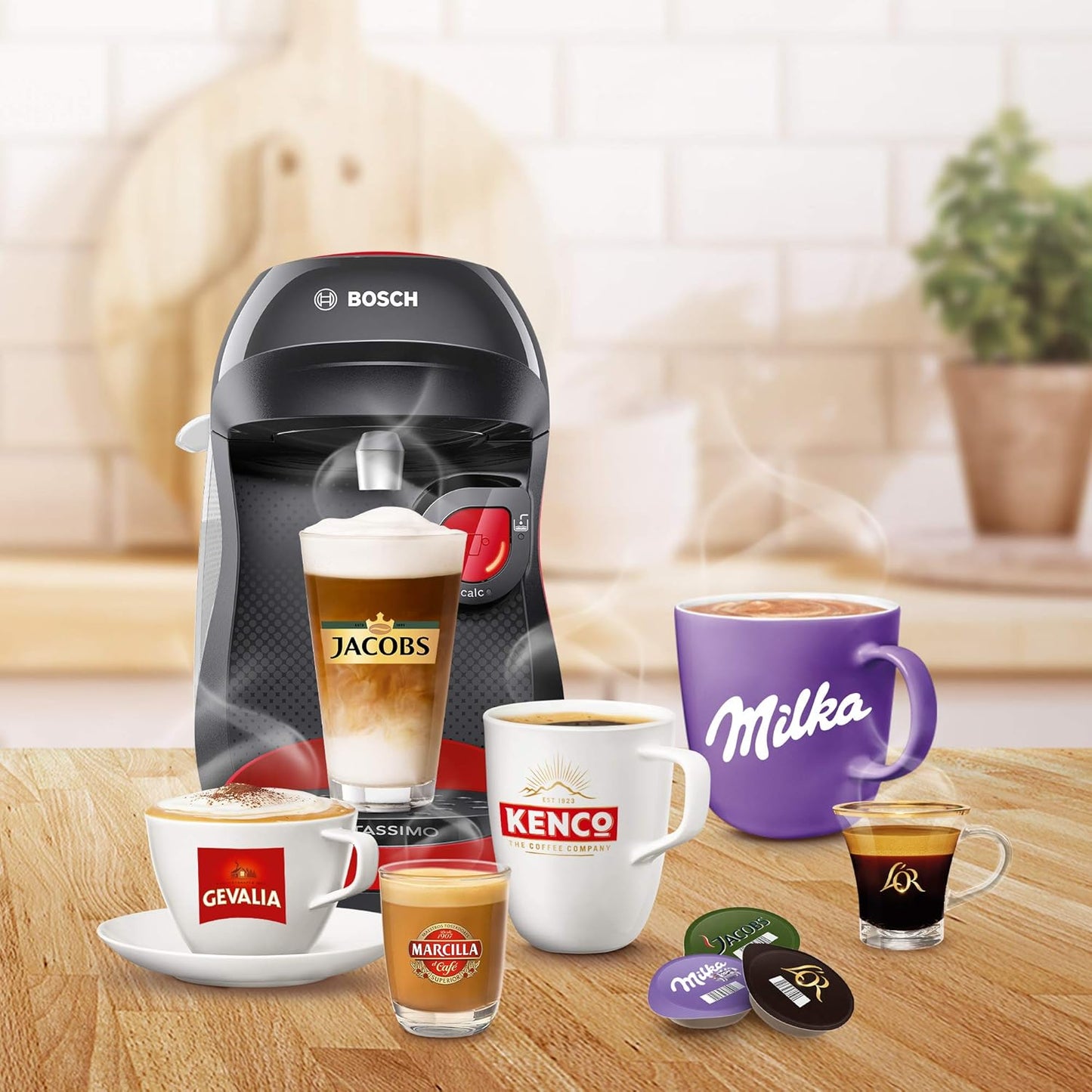 Bosch Tassimo Happy Kapselmaschine TAS1003 Kaffeemaschine vollautomatisch für alle Tassen 1400 W, rot