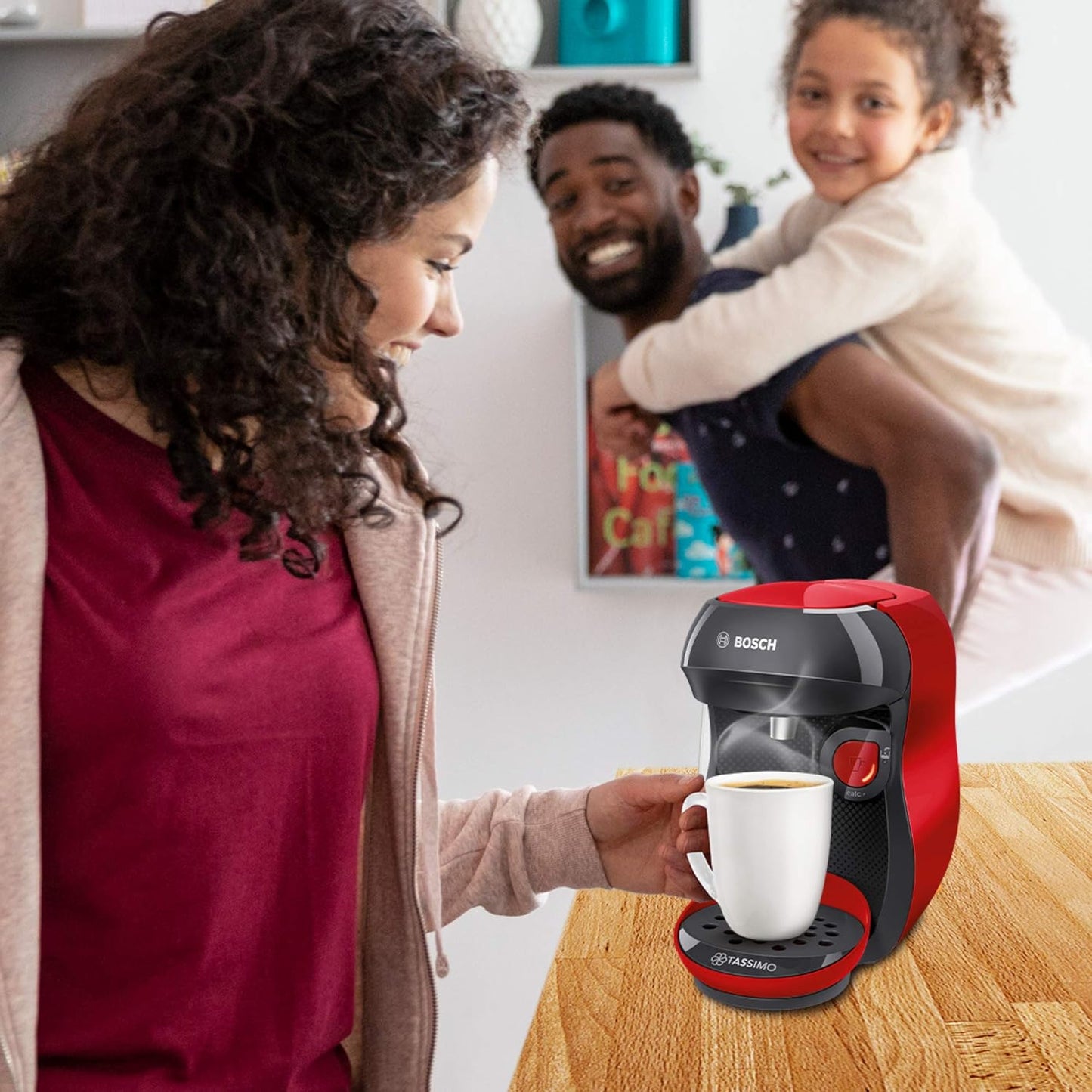 Bosch Tassimo Happy Kapselmaschine TAS1003 Kaffeemaschine vollautomatisch für alle Tassen 1400 W, rot