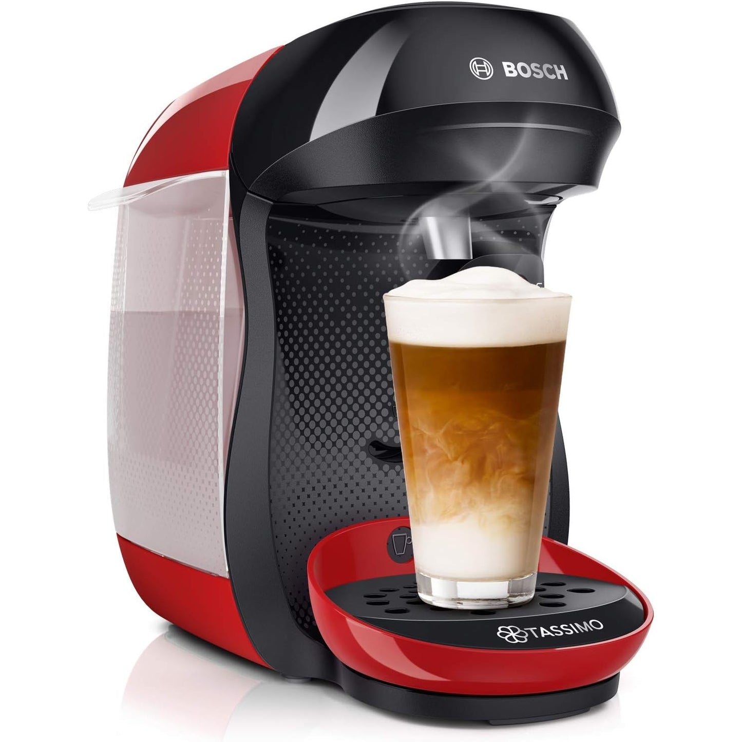 Bosch Tassimo Happy Kapselmaschine TAS1003 Kaffeemaschine vollautomatisch für alle Tassen 1400 W, rot