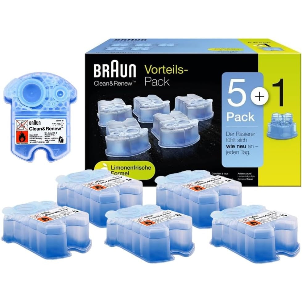 Braun Clean&Renew Reinigungskartusche (5er-Pack) inkl. 1 Reinigungskartusche gratis (limitierte X-Mas Edition)