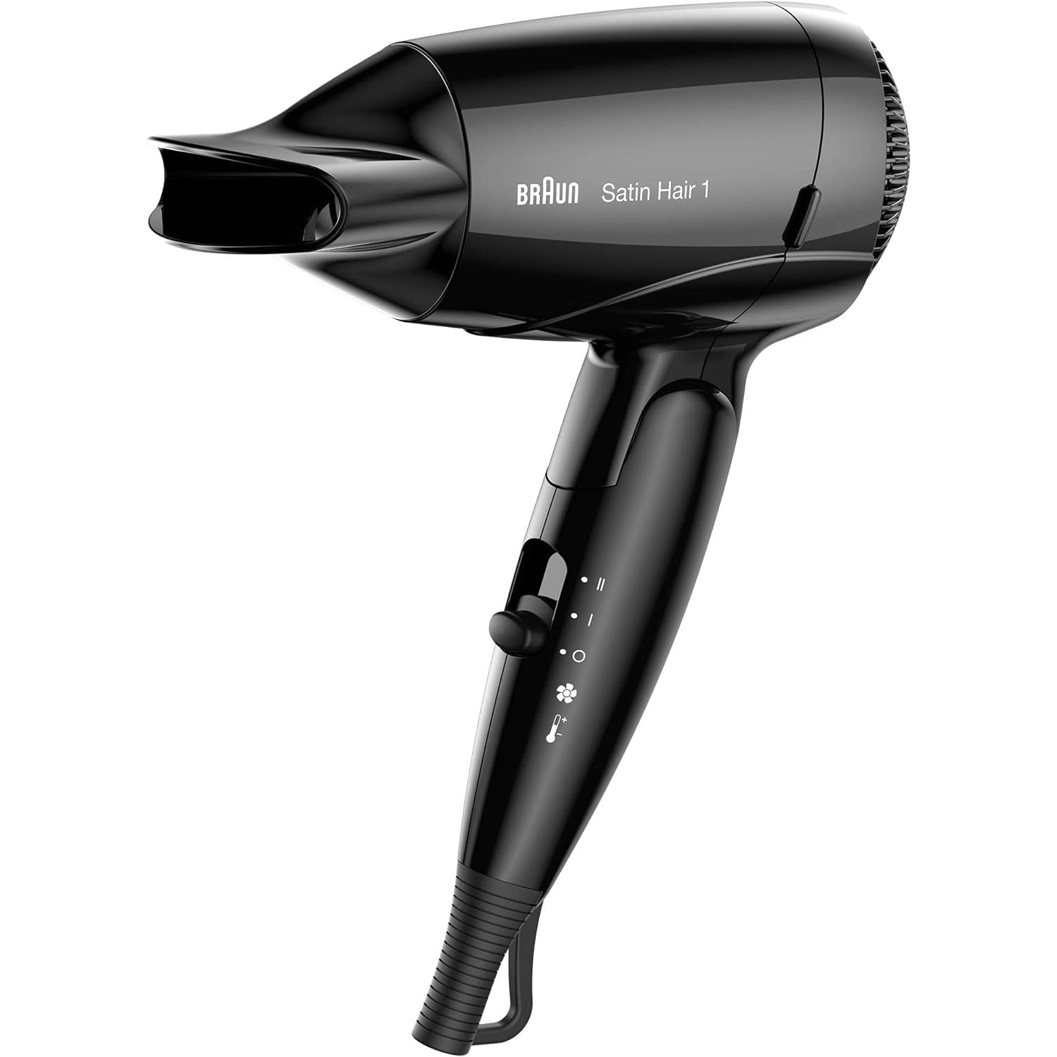 Braun Satin Hair 1 Style&Go Haartrockner, Föhn mit Stylingdüse, klappbar, HD130, schwarz