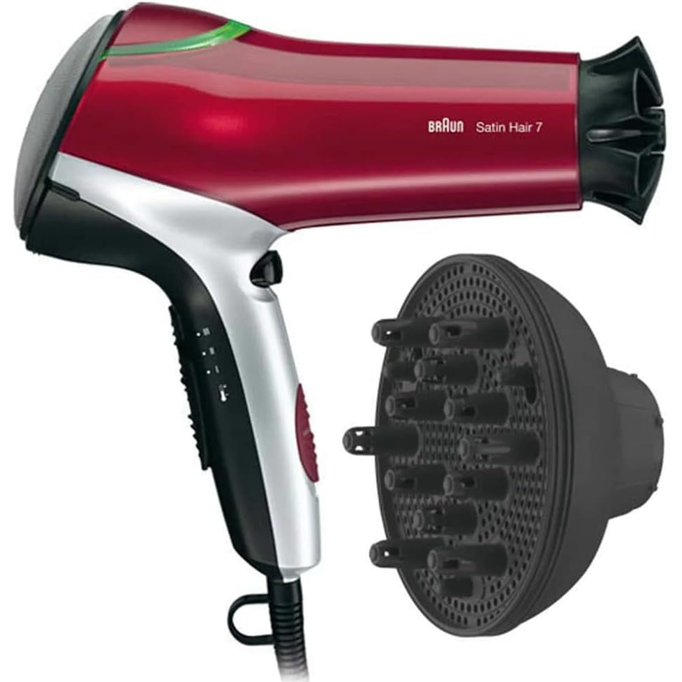 Braun Satin Hair 7 Haartrockner, professioneller Föhn mit IonTec, HD770, Schwarz/Rot