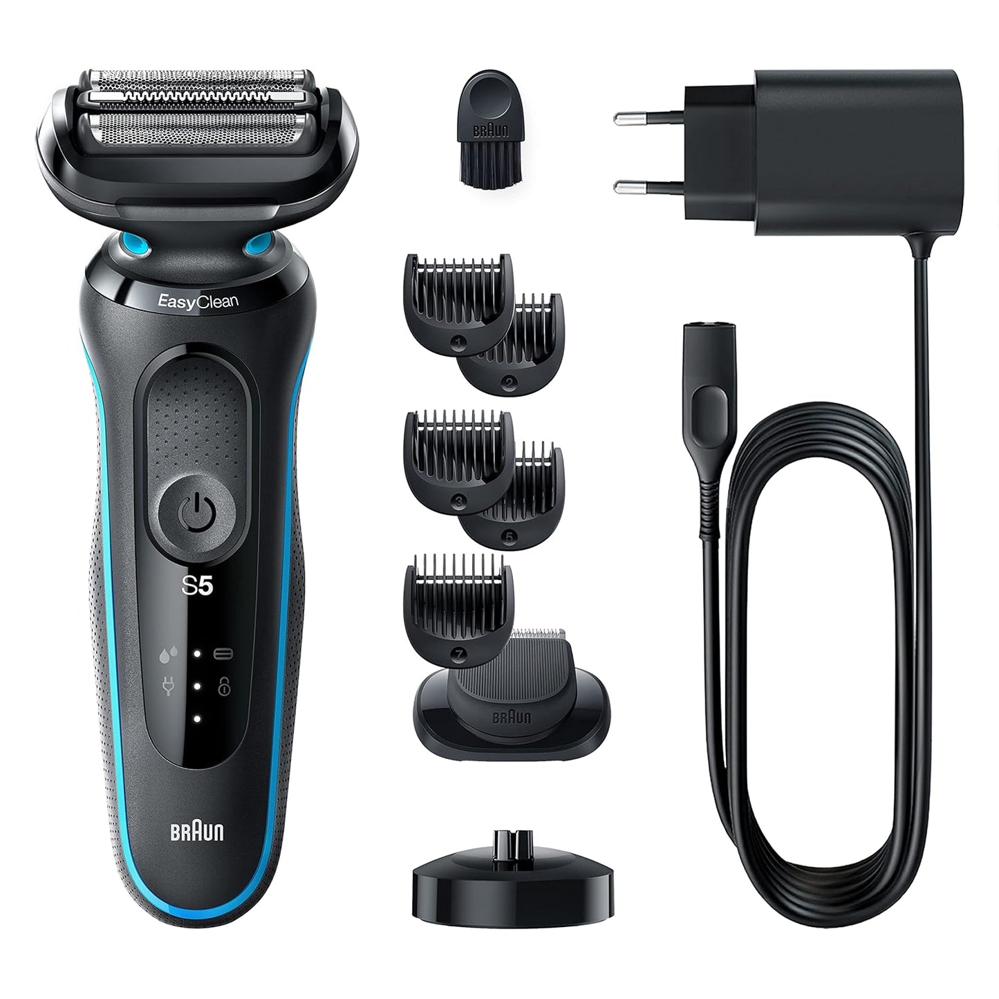 Braun Series 5 Elektrorasierer mit EasyClick Barttrimmer Aufsatz, Rasierer Herren Elektrisch Ladestation, EasyClean, Wet & Dry