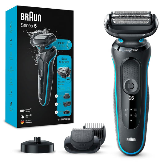 Braun Series 5 Elektrorasierer mit EasyClick Barttrimmer Aufsatz, Rasierer Herren Elektrisch Ladestation, EasyClean, Wet & Dry