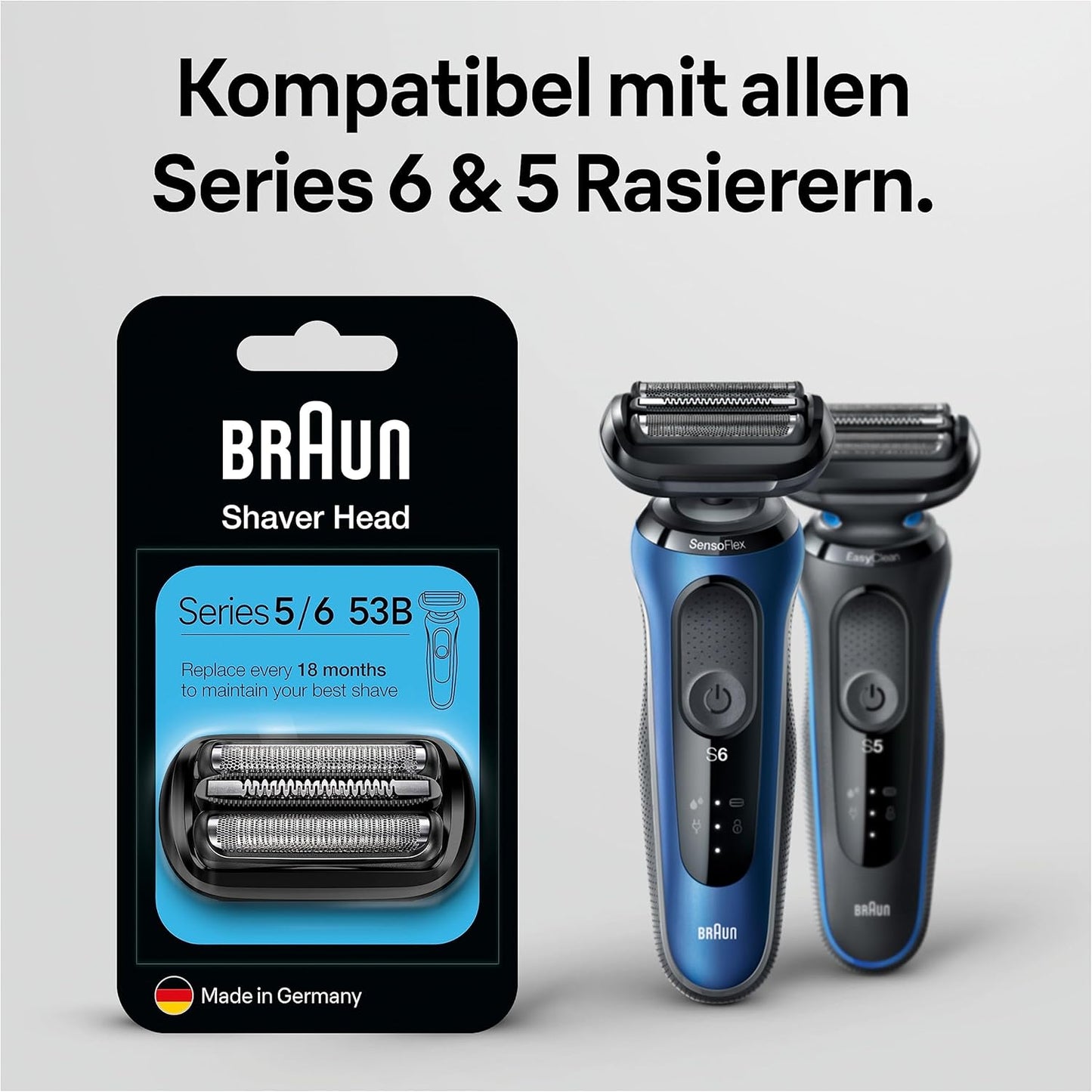 Braun Series 5 Scherkopf, Elektrorasierer, Ersatzscherteil kompatibel mit Rasierer Herren Series 5 und 6 (Modelle ab 2020), 53B, schwarz