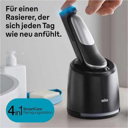 Braun Series 7 Elektrorasierer 360° Flex mit Reinigungsstation, Trimmer & Rasierer Herren Elektrisch, Wet & Dry