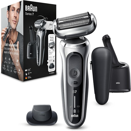 Braun Series 7 Elektrorasierer 360° Flex mit Reinigungsstation, Trimmer & Rasierer Herren Elektrisch, Wet & Dry