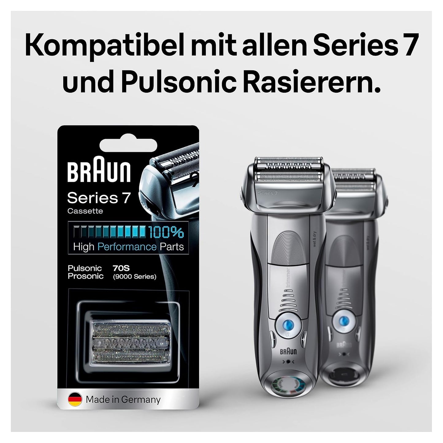 Braun Series 7 Elektrorasierer Scherkopf Kassette, Ersatzscherteil kompatibel mit Rasierer Herren Series 7, 70S, silber