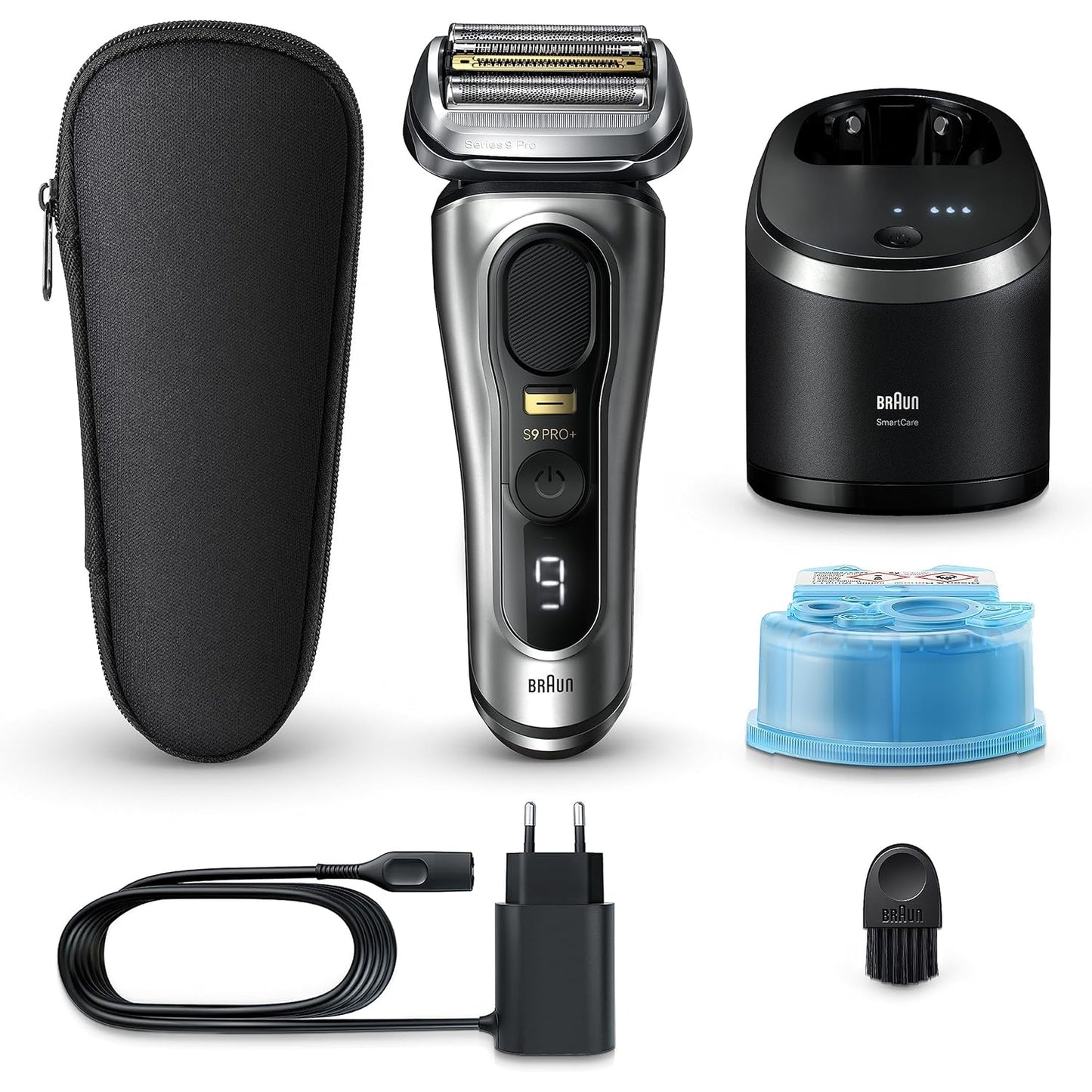 Braun Series 9 Pro+ Rasierer Herren Elektrisch, Langhaarschneider ProTrimmer & Reinigungsstation, 60 Min Laufzeit