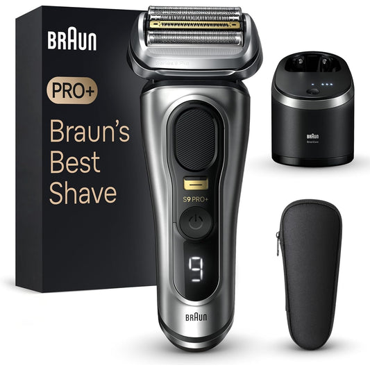 Braun Series 9 Pro+ Rasierer Herren Elektrisch, Langhaarschneider ProTrimmer & Reinigungsstation, 60 Min Laufzeit