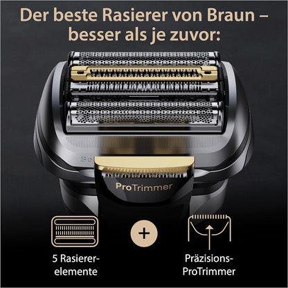 Braun Series 9 Pro+ Rasierer Herren Elektrisch, Langhaarschneider ProTrimmer & Reinigungsstation, 60 Min Laufzeit