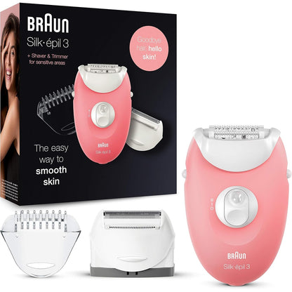 Braun Silk-épil 3 Beauty-Set, Epilierer Damen für Haarentfernung, Aufsätze für Rasierer, Trimmer und Massage