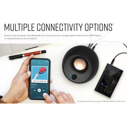 CREATIVE Pebble V3 Minimalistischer 2.0-USB-C-Desktop-Lautsprecher mit USB-Audio, Bluetooth 5.0