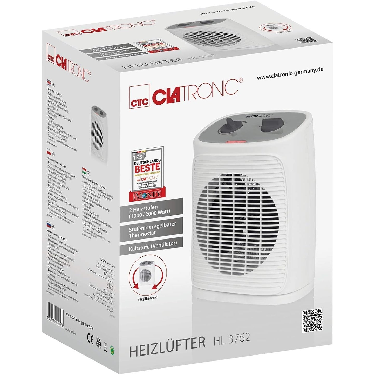 Clatronic Heizlüfter mit Ventilator Funktion mobile Heizung Mini Heizlüfter 2000W