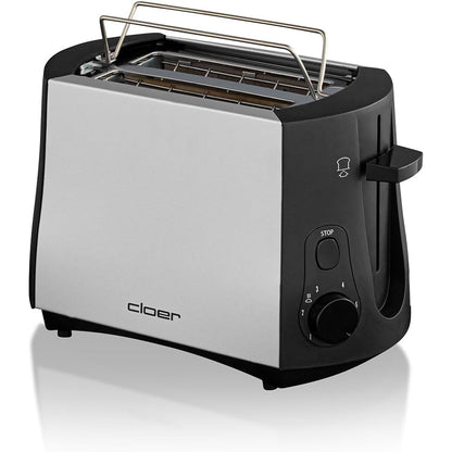 Cloer 3410 Toaster 825 W für 2 Toastscheiben integrierter Brötchenaufsatz Nachhebevorrichtung Krümelschublade Metallgehäuse