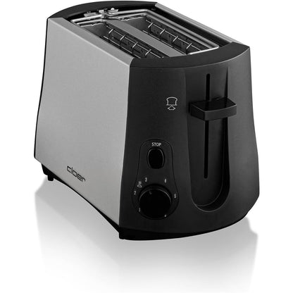 Cloer 3410 Toaster 825 W für 2 Toastscheiben integrierter Brötchenaufsatz Nachhebevorrichtung Krümelschublade Metallgehäuse