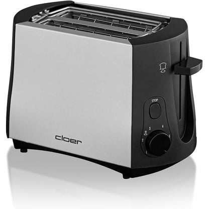 Cloer 3410 Toaster 825 W für 2 Toastscheiben integrierter Brötchenaufsatz Nachhebevorrichtung Krümelschublade Metallgehäuse