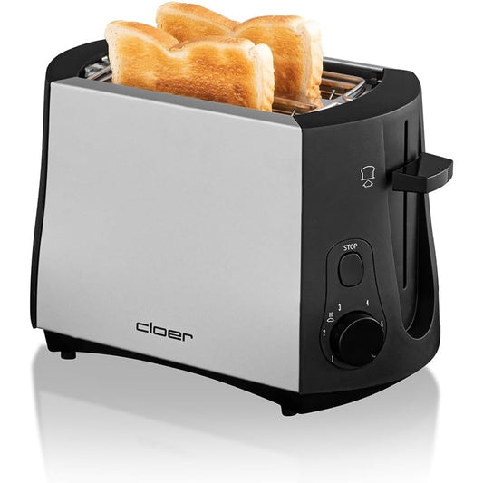 Cloer 3410 Toaster 825 W für 2 Toastscheiben integrierter Brötchenaufsatz Nachhebevorrichtung Krümelschublade Metallgehäuse