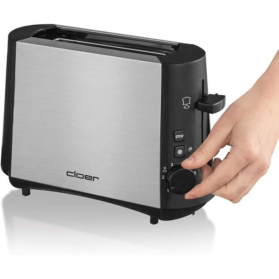 Cloer 3890 Single-Toaster, Minitoaster für 1 Toastscheibe, 600 W, "Auftau-Funktion", Krümelschublade