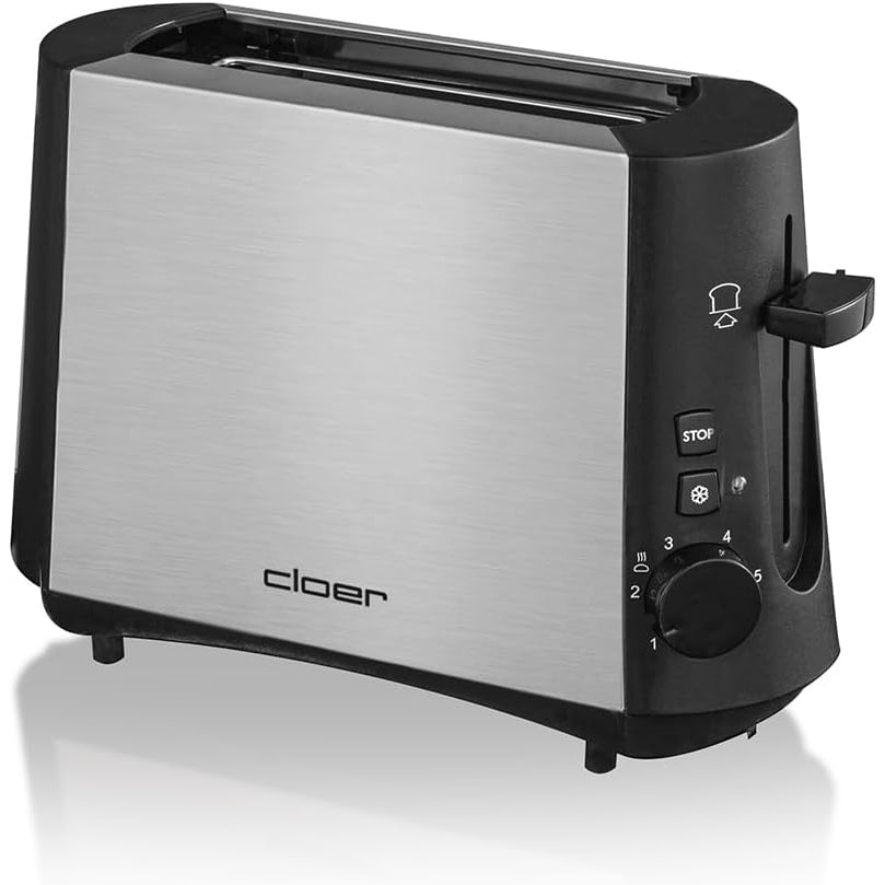 Cloer 3890 Single-Toaster, Minitoaster für 1 Toastscheibe, 600 W, "Auftau-Funktion", Krümelschublade