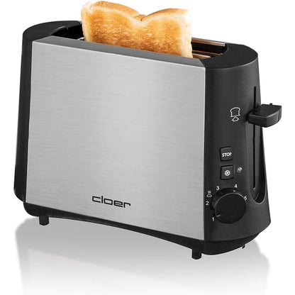 Cloer 3890 Single-Toaster, Minitoaster für 1 Toastscheibe, 600 W, "Auftau-Funktion", Krümelschublade