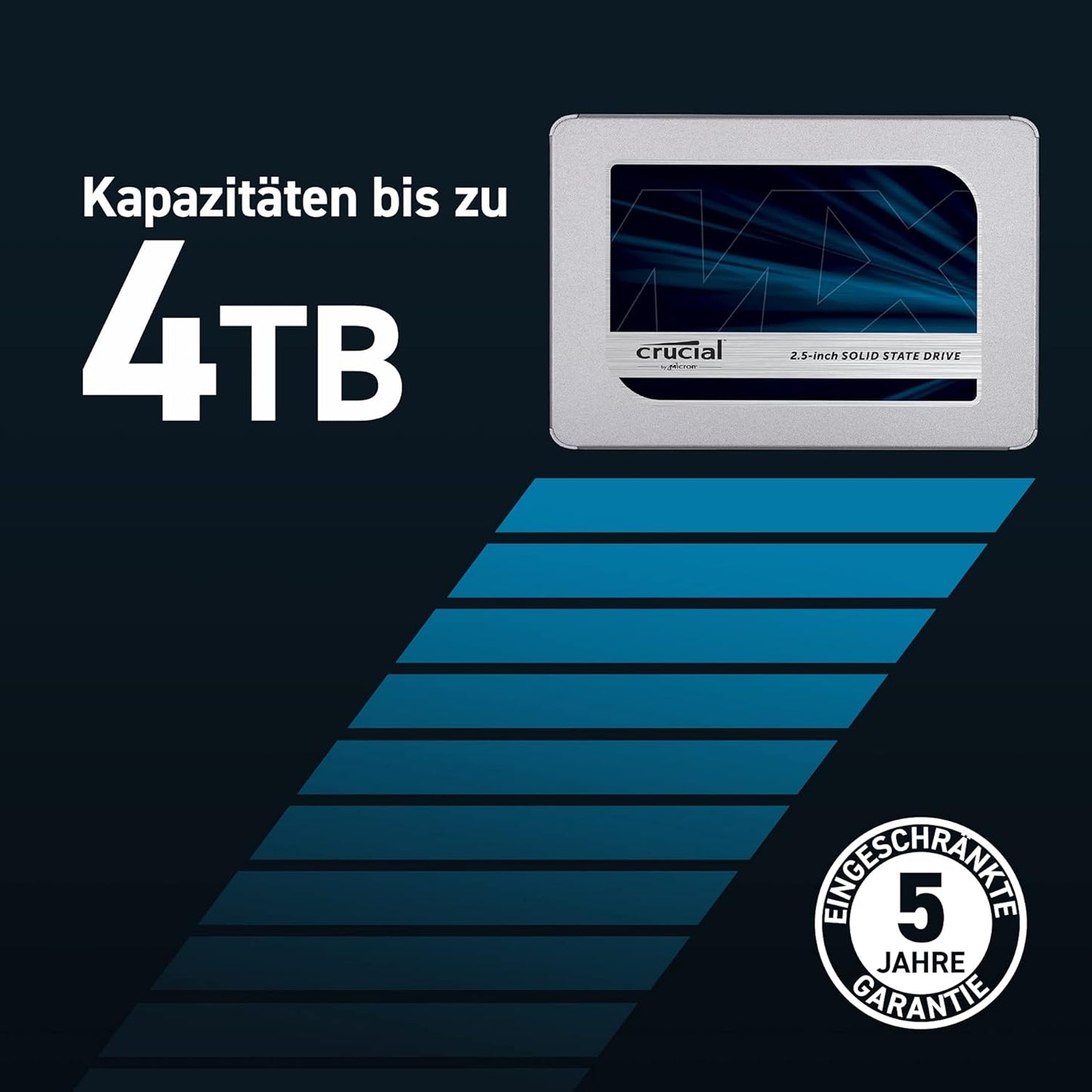 Crucial MX500 500GB CT500MX500SSD1-bis zu 560 MB/s (3D NAND, SATA, 2,5 Zoll, Internes SSD)