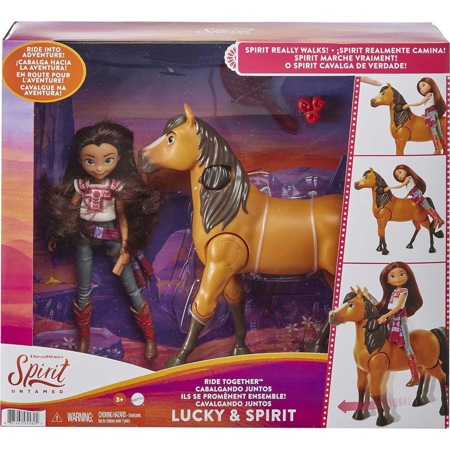 Dreamworks Spirit GXF95 Reitabenteuer Set mit Lucky Puppe 17,78 cm & Pferd Spirit 20,32 cm