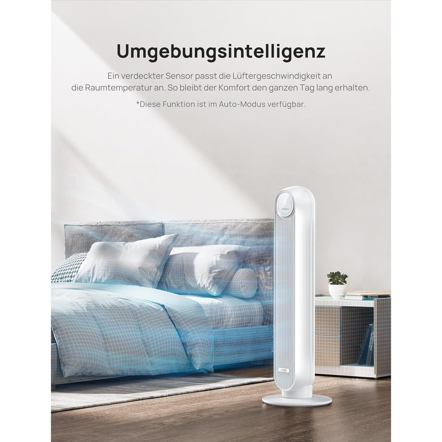 Dreo 28dB Leiser Turmventilator 4 Geschwindigstufen 4 Modi 8 Std. Timer 90° oszillierend