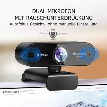 EMEET 1080P Webcam mit 2 Mikrofon NOVA Full HD Webcam mit Autofokus, Streaming Webkamera