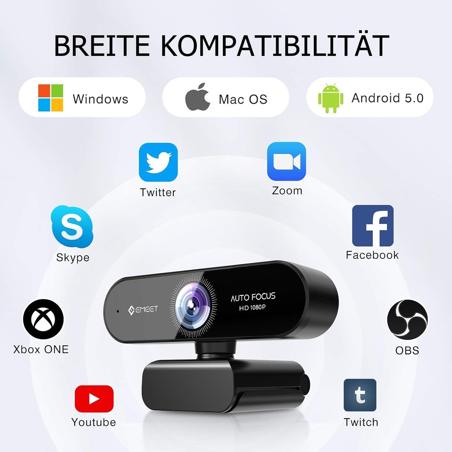 EMEET 1080P Webcam mit 2 Mikrofon NOVA Full HD Webcam mit Autofokus, Streaming Webkamera