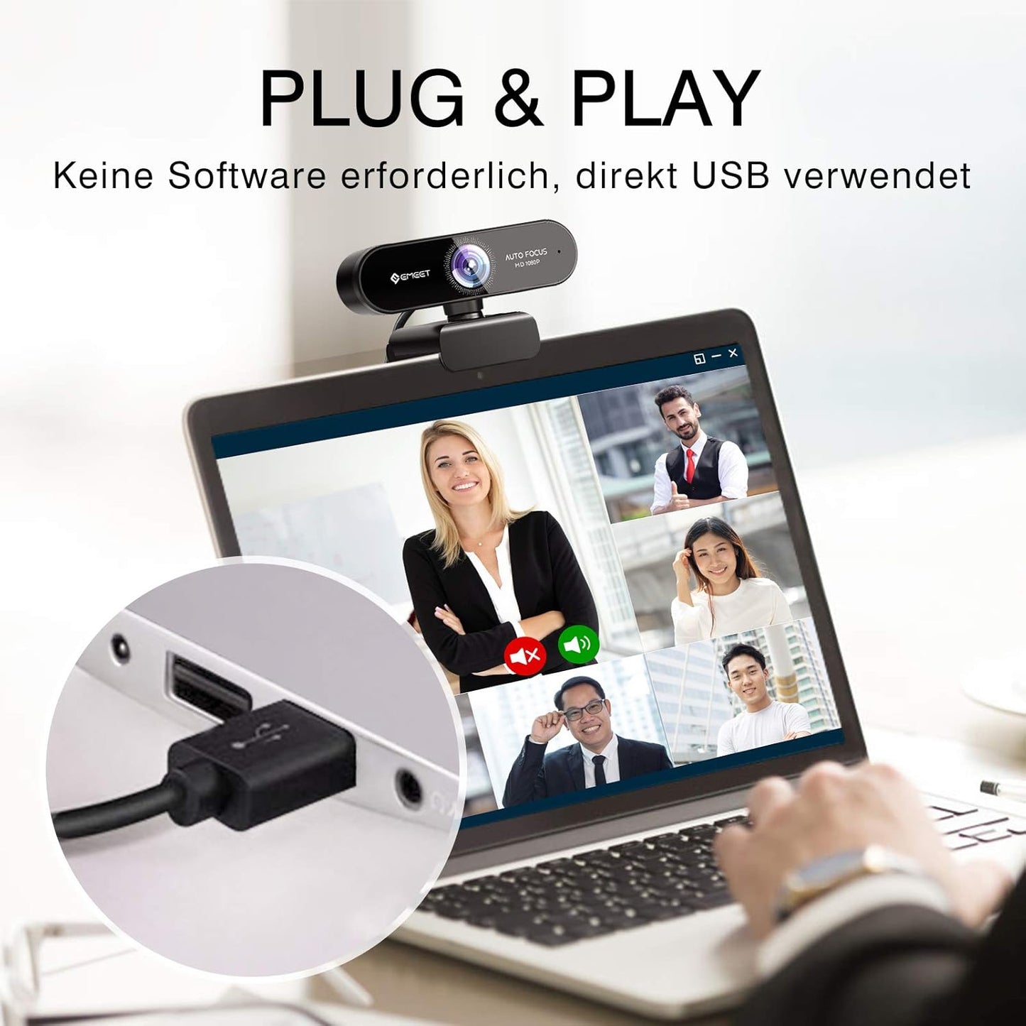 EMEET 1080P Webcam mit 2 Mikrofon NOVA Full HD Webcam mit Autofokus, Streaming Webkamera