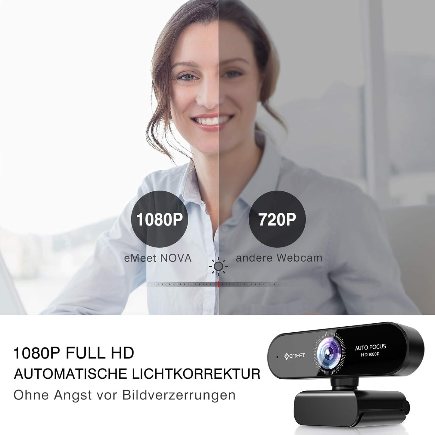 EMEET 1080P Webcam mit 2 Mikrofon NOVA Full HD Webcam mit Autofokus, Streaming Webkamera