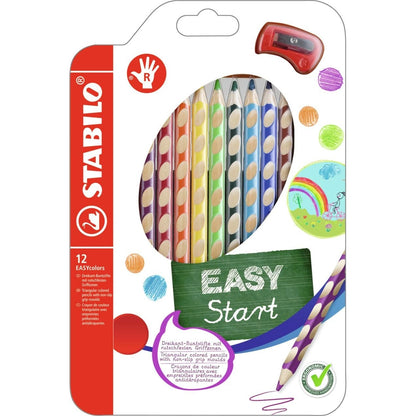 Ergonomischer Buntstift für Rechtshänder - STABILO EASYcolors - 12er Pack mit Spitzer