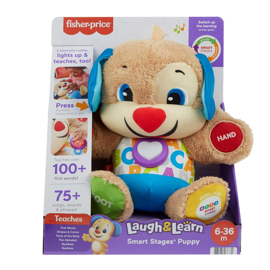 Fisher-Price Lernspaß-Hündchen mit drei Stufen sprechendes Kuscheltier mit Musik Kinder und Baby