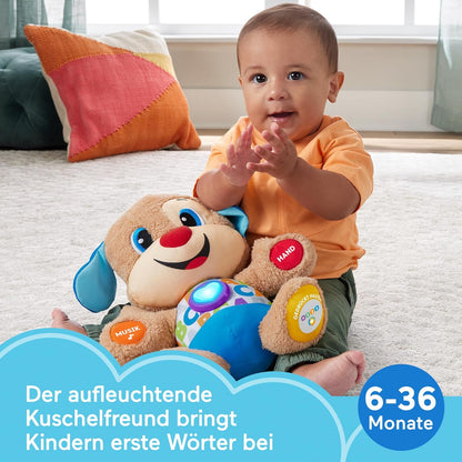 Fisher-Price Lernspaß-Hündchen mit drei Stufen sprechendes Kuscheltier mit Musik Kinder und Baby