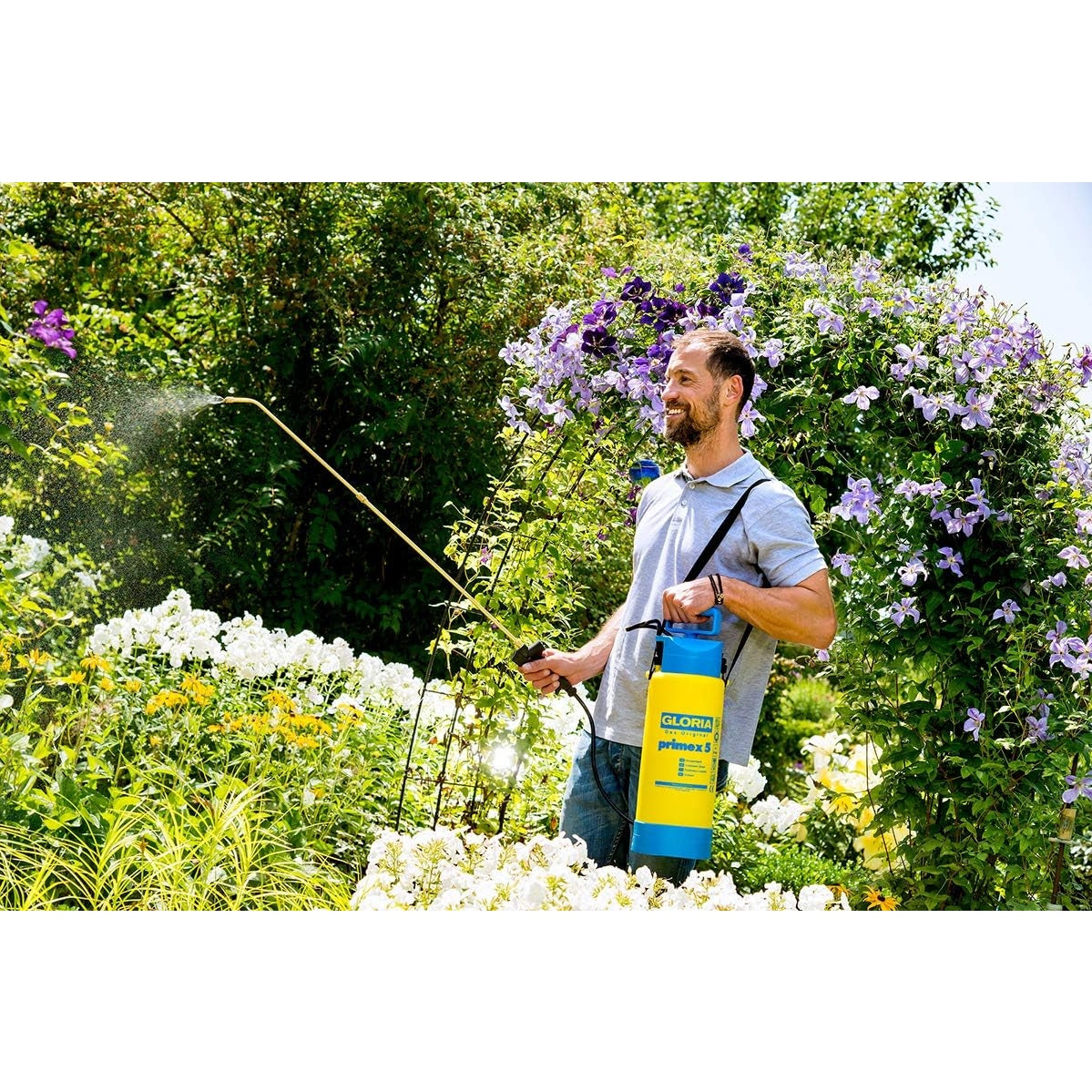 GLORIA Drucksprüher prima 5 Comfort | 5 L Gartenspritze/Drucksprühgerät | 2,5 m Spiralschlauch, Kompressoranschluss