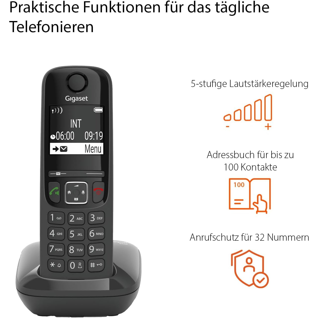 Gigaset AS690, Schnurloses Telefon, großes kontrastreiches Display, brillante Audioqualität, einstellbare Klangprofile, Freisprechfunktion