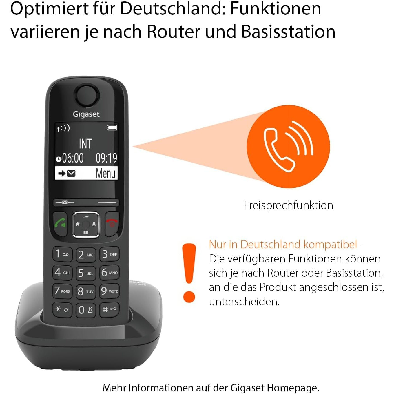 Gigaset AS690, Schnurloses Telefon, großes kontrastreiches Display, brillante Audioqualität, einstellbare Klangprofile, Freisprechfunktion