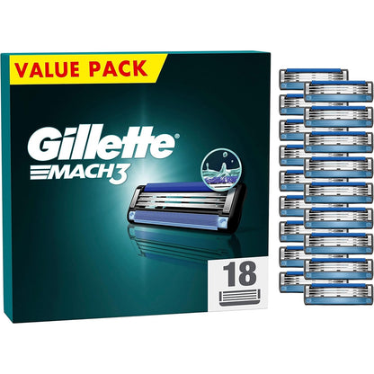 Gillette Mach3 Rasierklingen, 18 Ersatzklingen für Nassrasierer Herren mit 3-fach Klinge