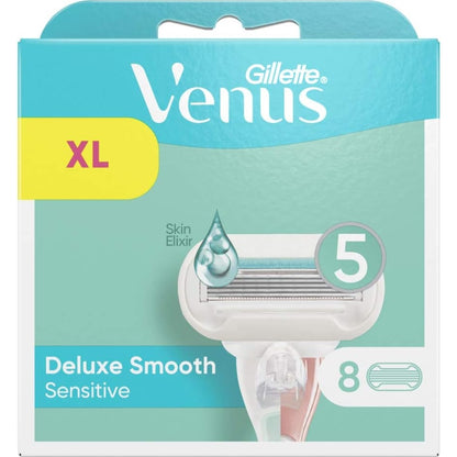 Gillette Venus Deluxe Smooth Sensitive Rasierklingen Damen 8 Ersatzklingen für Damenrasierer mit 5-fach Klinge