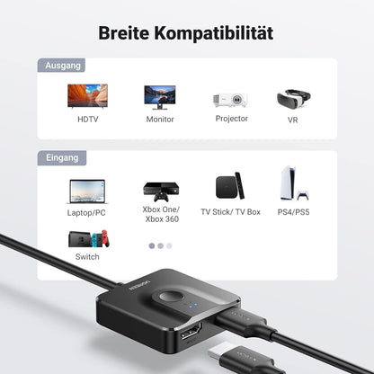 HDMI Switch 4K 60Hz HDMI Splitter 2 in 1 Out oder 1 in 2 Out HDMI Verteiler Bidirektional