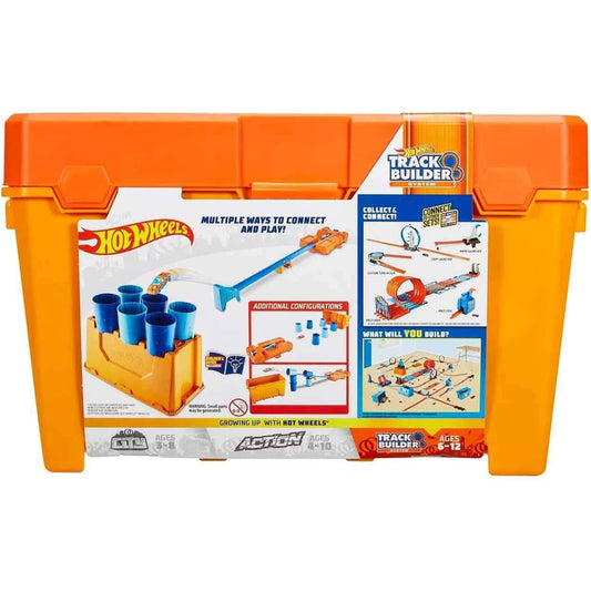 Hot Wheels GCF91 - Track Builder Fässer-Stunt Box und Starter, Spielzeug Autorennbahn