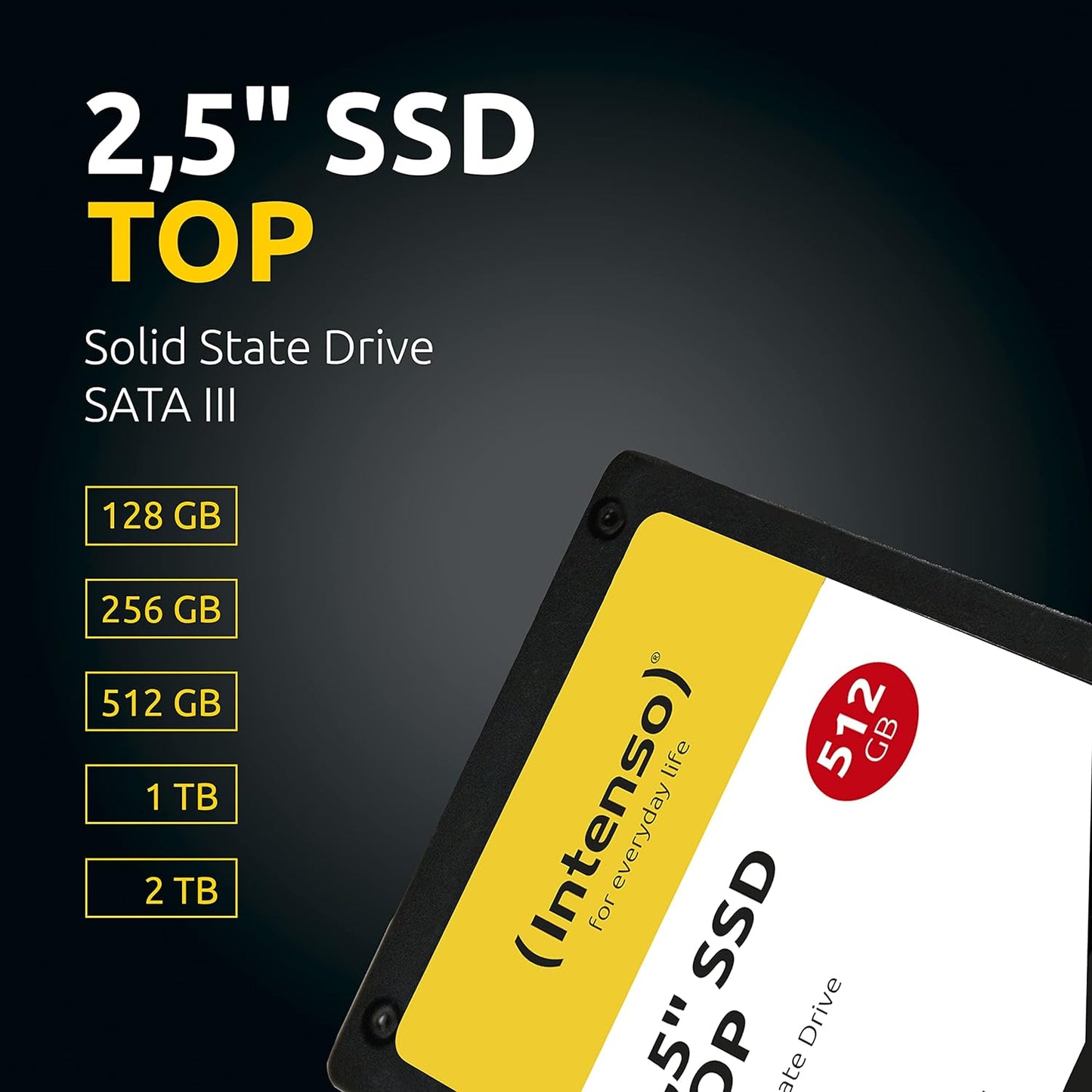 Intenso Interne 2,5" SSD SATA III Top, 256 GB, 550 MB/Sekunden, Schwarz