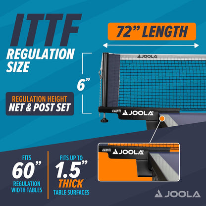 JOOLA 31009 Unisex – Erwachsene TT-Netzgarnitur Avanti Tischtennisnetz, schwarz, 152cm