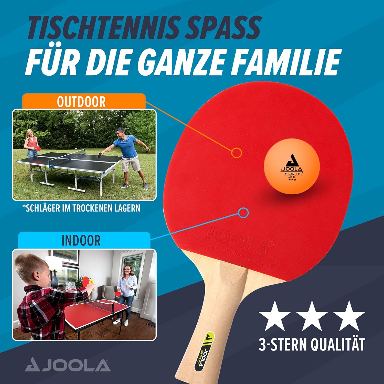 JOOLA Tischtennis-Set Family Tischtennis-Set mit 4 Tischtennisschlägern Tischtennisbällen und Tragetasche